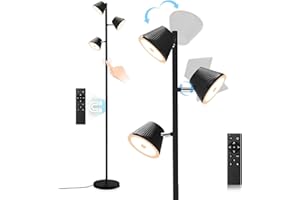 Mixinlei Lampadaire sur Pied Salon 42W/4200LM, Lampadaire LED Dimmable avec Télécommande et Contrôle Tactile, 4 Températures de Couleur, Lampadaire Noir à 3 Lumières pour Chambre, Bureau, Lecture