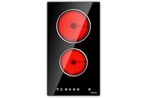 Noxton Piano Cottura 2 Fuochi, Piani Cottura 52cm in Vetroceramica Cucina, Fornello Elettrico 2 Piastre per Maggior Pentola, Piastra Elettrica con Toccare, Timer e Serratura di Sicurezza