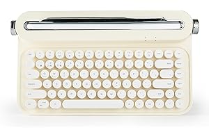 ‎YUNZII YUNZII ACTTO B305 Wireless Schreibmaschine Tastatur, Retro Bluetooth ästhetische Tastatur mit integriertem Ständer für Multi-Gerät (B305, Elfenbein Butter)