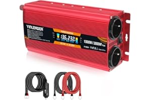 YINLEADER Spannungswandler 12V 230V 1500W 3000W Peak Wechselrichter LCD | stromumwandler mit 2 Steckdose USB - Rot