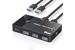 AILVLVNG Switch USB 3.0 2 PC Compartiendo Dispositivos USBC y A Conmutador USB3.0 2 Entradas 4 Salidas Compartiendo Teclado Ratón e Impresora USB Switch para con Controlador de Sobremesa y 2 USBCable