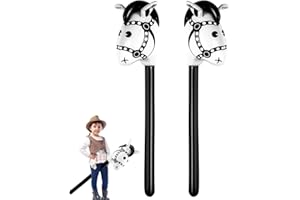 PRVCFZ 2 PCS Inflatable Horse, Hobby Horse, Blow Up Horse, Inflatable Horse Head Stick for Birthday Theme Parties Home Decoration, Theme Party Decorations, Children's Birthday Decorations (Black)