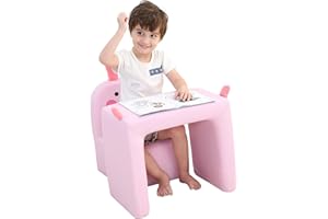 Emall Life Sillón para niños Multifuncional, Silla y Mesa para niños/Taburete con una Sonrisa Divertida para niños y niñas (Conejo Rosa)