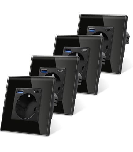 BSEED ZigBee Smart Wandcontactdoos met USB C 20W, Inbouw Stopcontact voor Alexa/Google Home, Stroommeter voor Wandcontact met Smart Life/Tuya App, 1 Voudig Zwart (Gateway Hub vereist