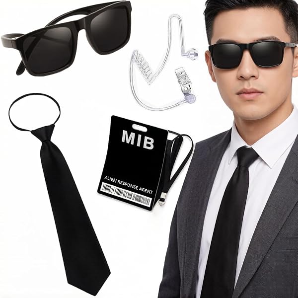 GYIOFAI 7 Pcs Accessoires de Costume d'agent Secret, MIB Agent Costume Accessoires, Men in Black Deguisement, Accessoires de Costume d'espion, Costume de Chauffeur, pour Fête d'Halloween Cosplay