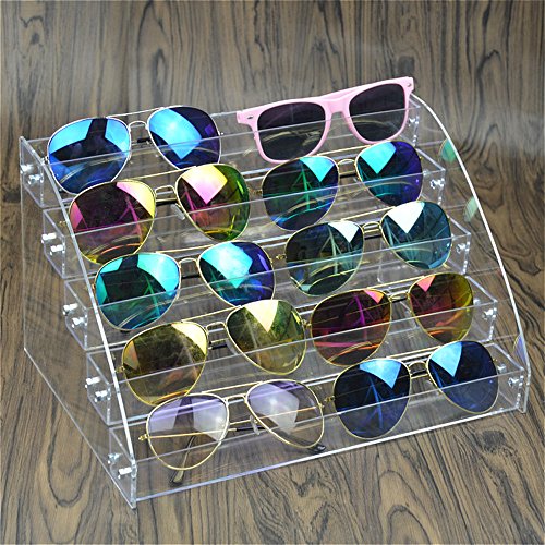 MineDecor 10 Piece Acrylic Sunglasses Organizer Clear Eyeglasses Display Case 5 Tier Eyewear Storage Tray Box For Glasses Tabletop Holder Stand