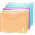 12 Pochette Plastique A4 6 Couleurs – Porte-Documents 11 Trous Avec Bouton, Imperméable Et Transparent