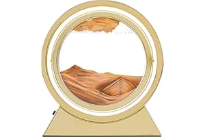 MENAYODA Sandbilder zum Drehen, 3D Fließende Sandkunst mit LED Nachtlicht, 10" Bewegliches Sandkunstbild, Dynamisches Sandbild Runde Glas Rahmen für Büro Wohnzimmer Desktop Dekoration (Gold-Orange)