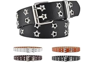 GIMIRO Punk Belt Women's Belt for Jeans, Waistband for Coat, Hollow Rivet Belt, Double Row of Star Holes, Sturdy Square Buckle with 2 Pins