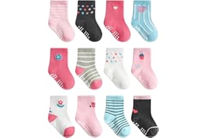 HaimoBurg 12 Paia di Calze Antiscivolo in Cotone Traspirante per Bambini da 1 a 5 Anni,Calzini Bambino Bambina Neonato