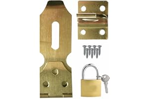 MA NASIR Hasp and Staple with Padlock Heavy Duty Metal Latch Clasp Lock 3" Hasp & 25mm Brass Padlock Set with 3 Keys Fixing Staple Gate Lock Ideal for Securing Door Window Shed Cabinet Pet Cage Crate (1Pack)