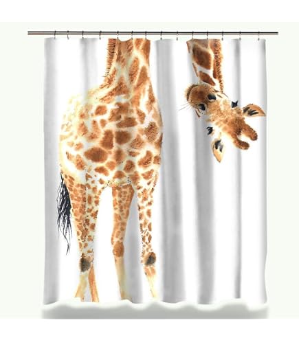 Feelyou Giraffen-Duschvorhang – Orangefarbenes Blumenmuster, Wasserdicht, 183x183 Cm, Inkl. 12 Haken
