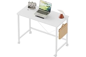 Mericonia 80 cm Computer Desk With Wheels, Gaming Desk for Small Spaces, Modern Simple Style Desk for Home Office, Study Student Writing Desk, White