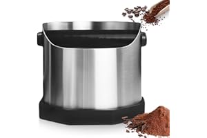 GOMETY Bac à Marc de Café 1600ml en Acier Inoxydable - Boîte à Marc de Café/Porte-Filtre avec Knock Box Intégré - Récipient Professionnel pour Élimination Facile du Marc Humide (Argenté)