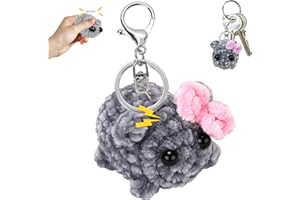 KOIROI Sad Hamster z dźwiękiem, brelok do kluczy Hamsti, smutny chomik, pluszowa zabawka, ręcznie robiony na drutach, antystresowy, mały prezent dla przyjaciela, partnera, A