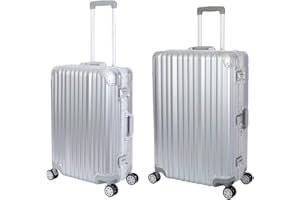 Travelhouse London Koffer Silber M-65cm, L-75cm · 2er-Set · Alu-Rahmen · Polykarbonat Hartschale · Mittlerer Koffer + Reisegepäck Reisetrolley Trolley Reisekoffer · Vol. M-67L · L-108L