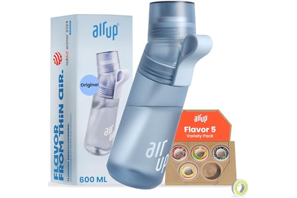 air up® Trinkflasche (600 ml) für Schule, Sport, Gym | inkl. 5 zuckerfreien Duft-Pods & Strohhalm | Wasserflasche in Blau mit