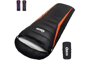 QEZER Sacco a pelo in piuma ultraleggero Sacco a Pelo per Adulti e Bambino 12°C a -8°C [1080g-2140g] per campeggio, escursioni e trekking, attività all'aperto 3~4 stagioni