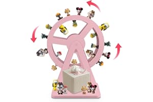 Pinkunn Ferris Wheel Shelf Compatible with Tonies 360° Magnetic Floating Shelves Wooden Magnetic Shelf Compatible with Tonie Box and Figures Storage Hold 50-70 Character for Room Decor(Fluffy Pink)