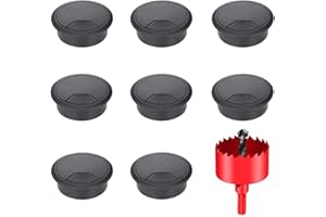 DuDuZui 8 Pièces œillets de Bureau, Passe-câble de Bureau 80 mm Passe-câble de Bureau, Solution Idéale pour le Bureau et la Maison Câble de Table, avec Scie Cloche (Noir, 80mm)