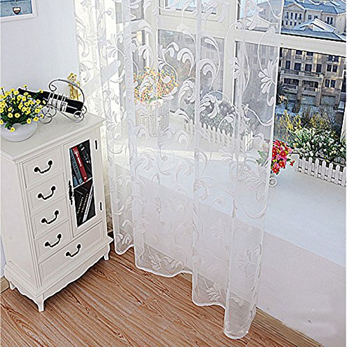 Ouneed® Gardinen , 1 PCS Mode Blumen Vorhang Garn für Schlafzimmer Rustikales bloßen Vorhang Tulle 200x100cm (Weiß) - 3