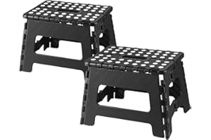 PandaEar Set da 2 Sgabelli Pieghevoli per Casa, Sgabello Leggero da 23 cm per Bambini, Sgabello Robusto per Cucina, Camera da Letto e Bagno, Nero