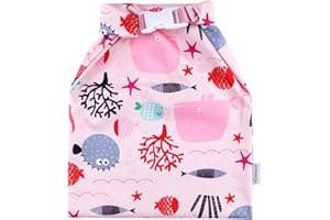 Hisprout Grab and Go Waterproof Washable Reusable Diaper Wet Dry Bag (Pink Fish)