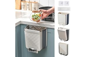 Haoh Poubelle de Cuisine Pliable Sans Poinçon Montage Murale Poubelle avec Boîte de Rangement pour Sacs Poubelles pour Voiture Bureau à Domicile (Blanc Gris)