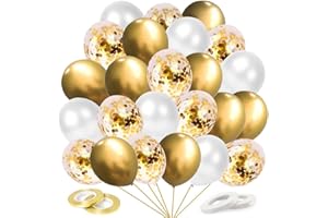 EPOKUS 60 Pièces Ballon Dorés Anniversaire, Or Confettis Ballons Helium, Ballon de Baudruche Dores Blanc, Métallique Ballons pour Mariage, Anniversaire, Baby Shower, Diplôme, Cérémonie Décorations de Fête