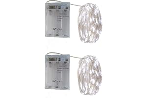 BXROIU Guirnaldas de luces a pilas,3 modos y temporizador,alambre plateado cadenas de 2 metros 20 LEDs,para decorar dormitorios, jardines,fiestas,Navidad,Halloween (Blanco frio, 2 unidades 2 metros)