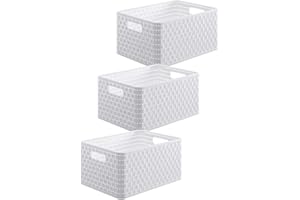 Rotho Country 3er-Set Aufbewahrungsbox 6l in Rattan-Optik, Kunststoff (PP) BPA-frei, weiss, 3 x A5/6l (28.0 x 18.5 x 12.6 cm), Nicht zutreffend