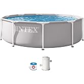 Intex - Detachable Pool, Grey, D305x75 cm, Capacity for 4.485 liters, Metal structure, Ideal 4 People, Assembly 30 Minutes, I