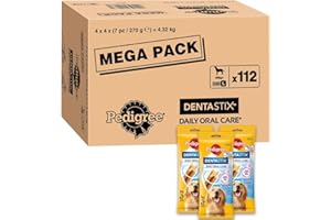 PEDIGREE DENTASTIX 112 Bâtonnets à Mâcher Pour Grand Chiens 25kg+, 16 Sachets de 7, Saveur Poulet et Bœuf, Détartrage Dentaire Chien, Soins Dentaires Pour Chien