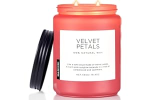 M&SENSE Candele di soia grandi Petali di Velluto profumate per la casa. Candela di soia naturale organica da 550 g. Durata 110 ore. Candela di lusso floreale fortemente profumata. Regalo per donne.
