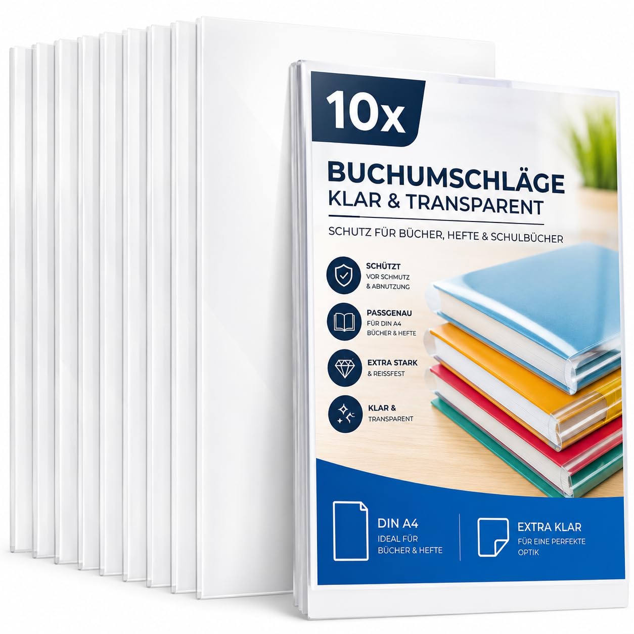 10x Buchumschlag DIN A4 für Bücher, Hefte, Schulbücher & Buchhülle & Buchschoner & Hefthülle - Heftumschlag für Schule & Büro