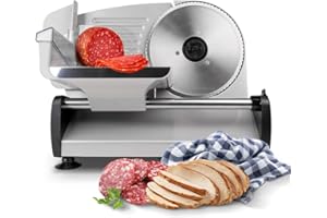 UNIVERSALBLUE Cortafiambres Eléctrico de Acero Inoxidable – Rebanadora de Cocina Profesional y Elegante, Cuchilla Afilada para Fiambres, Embutidos, Frutas y Verduras – Resistente, Anticorrosión y Alto Rendimiento