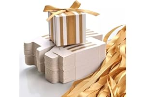 TTBDDM 50 Pezzi Scatole di Carta Banda Dorato, Scatola di Caramelle Regalo Carta, Scatole di Carta Regalo, Scatoline Carta Portaconfetti, con 50 Nastri, Confezione Regalo per Compleanno, Matrimonio, Festa
