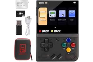 CAWEVON Mi-yoo Mini Plus Console di gioco retrò portatile, scheda TF da 128 G integrata, oltre 15000 giochi classici, schermo IPS da 3,5 pollici, supporta WIFI, con borsa portaoggetti (nero, 128G)