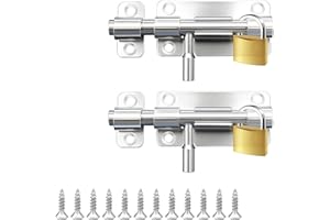 WINDFROMORT Rygiel do drzwi – zamek ryglujący ze stali nierdzewnej – zamek przesuwny 10,16 cm – zamek do drzwi 2 sztuki, z wkrętami i otworem na klucz, do drzwi, okien, łazienki, ogrodu (czarny lub srebrny)