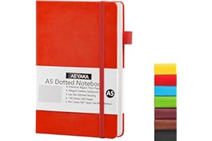 AEYAKA Notatnik w kropki, format A5, w kropki, twarda okładka i elastyczne zamknięcie, uchwyt na długopisy, etui ze skóry PU, gruby papier 80 g/m², 15 x 21 cm