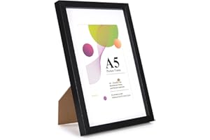 Scholar Tree A5 Frame - 1 Pack A5 Black Frame, Black Picture Frames 21 X 14.8 cm, Wooden Photo Frames with 6x4 Mount, With Stand Tabletop or Wall Hanging