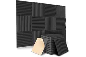 Caoruiy 12 Pack Self-Adhesive Acoustic Panels, Sound Proof Foam Panels, High Density Soundproofing Wall Panels for Home(Black)