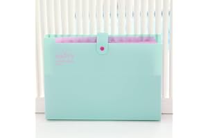 Meekye Cartellina portadocumenti formato A4, con 12 scomparti e 16 etichette, formato A4, per documenti, per la casa, l'ufficio, la scuola, le ricevute e i viaggi, verde chiaro