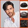 Zakya Hair System for Men Thin Skin Men's Toupee 100% Human Hair Men's Hairpieces 8x10 Inches Base Size Hair Replacement System for Men (Off Black 1B#+20% Grey Hair), 1.0 count