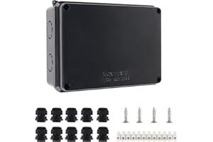 COOLWEST IP65 Waterproof Junction Box Large ABS Electrical Box Outdoor Cable Connector, External Electrical Junction Box, Black(150x110x70mm)