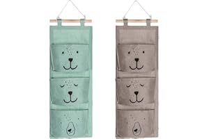 tarumedo 2 Stück Wand Hängen Tasche, Hängender Organizer mit 3 Taschen Wasserdicht Leinen Tasche Wand Tür Hängetasche Aufbewahrungstasche(Grau&Grün)