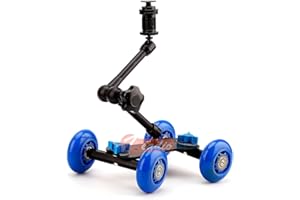 Zeadio 11 inches Magic Arm Tabletop Portable Skater Dolly Rail Car Kits for all LCD Field Monitor, Canon Nikon all Video DSLR Camera Rig, Flash Light, Microphone (Blue)