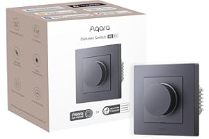 Aqara Regulador de Luz H2 UE, Thread/Zigbee, 2-en-1 Neutro, 1 Elemento 1-Vía, 200 W, Luces LED/CFL/Incandescentes/Halógenas/ELV regulables, Compatible Apple Home, Alexa, Google Home y Matter, Gris
