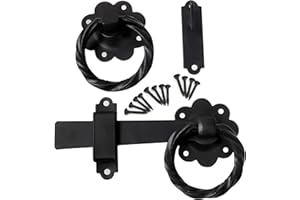 Neighbours Lane 6" Heavy Duty Twisted Ring Gate Latch Black Powder Coated Weather – Corrosion Resistant Garden Door Catch, Auto Gate Ring Latch Suitable for Outdoors Gates & Doors Fixings included