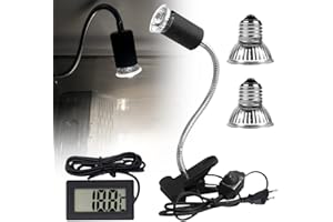 LUFEIS Lampe Chauffante Tortue,UVA+UVB Lampe pour Reptiles, avec 3 Ampoules Lamp Chauffante et thermomètre pour Reptile avec Support Lamp Terrarium pour Reptiles, Amphibiens, Tortues